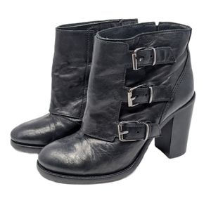 All Saints Kurve Black Leather Ankle Bootie Boots